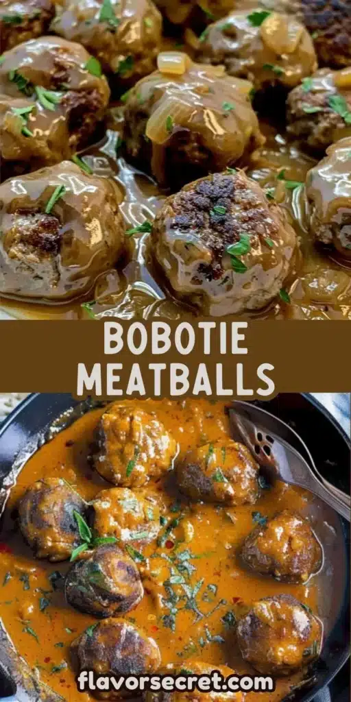 Plate of savory bobotie-inspired meatballs garnished with herbs