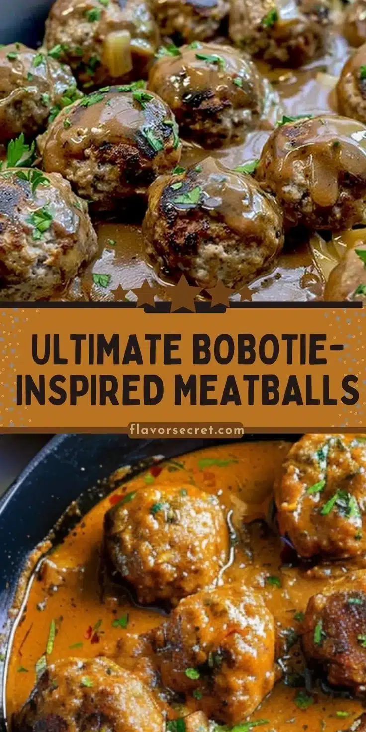 Bobotie-Inspired Meatballs 9 Delicious bobotie-inspired meatballs served with a side of curry sauce.