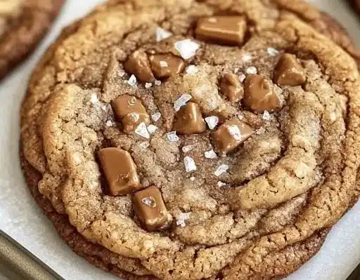 Brown Butter Coffee Toffee Cookies piled on a plate