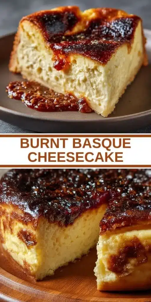 Slice of Burnt Basque Cheesecake with a caramelized top on a white plate.