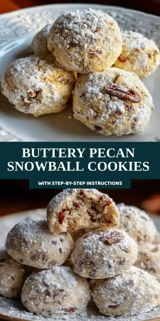 Delicious buttery pecan snowball cookies dusted with powdered sugar