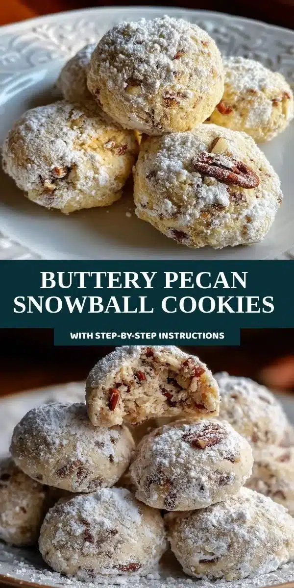 Delicious buttery pecan snowball cookies dusted with powdered sugar