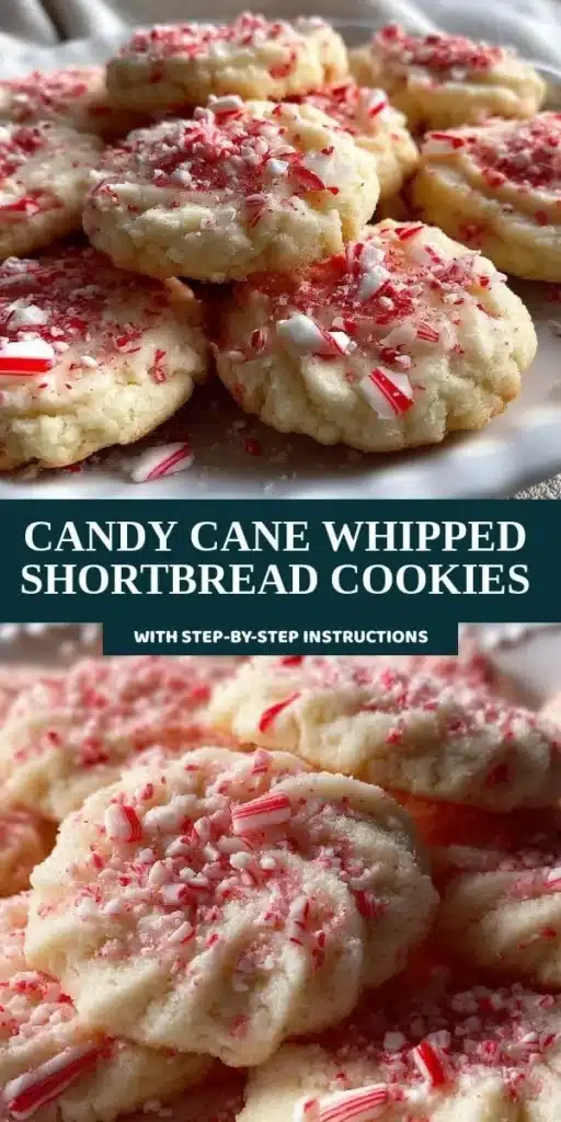 Candy Cane Whipped Shortbread Cookies on a festive plate