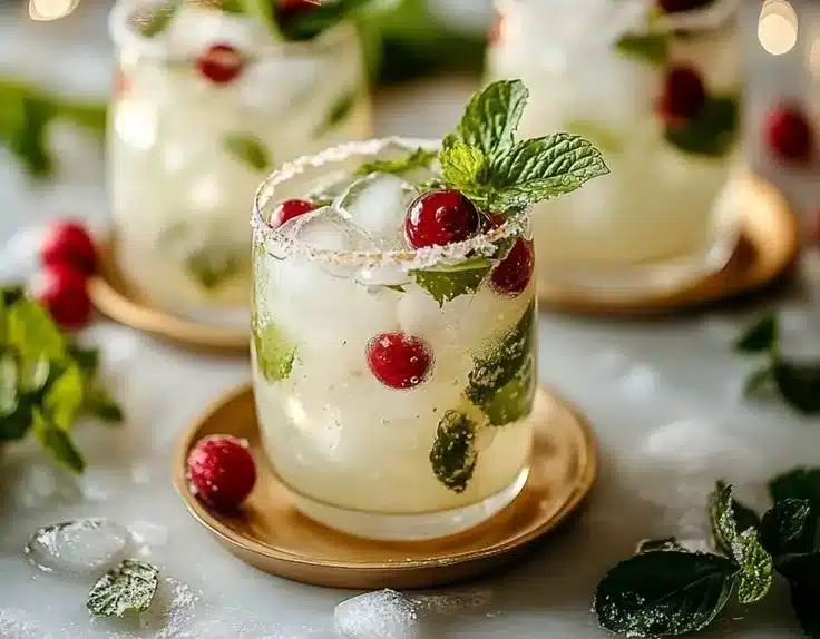 Deliciously creamy mojitos garnished with fresh mint and lime.