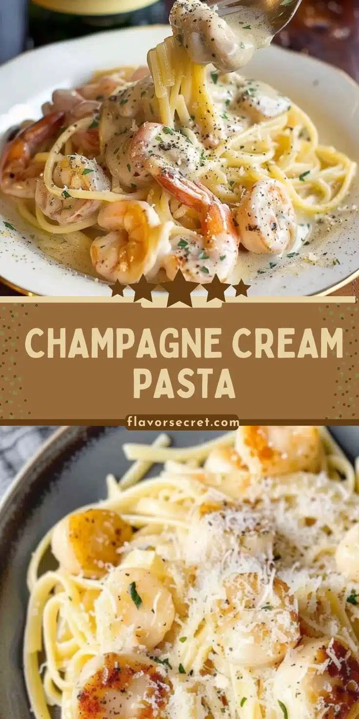 Champagne Cream Pasta with Parmesan 7 Delicious Champagne Cream Pasta topped with Parmesan cheese.