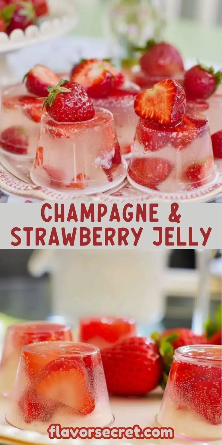 Champagne and strawberry jelly dessert in a glass