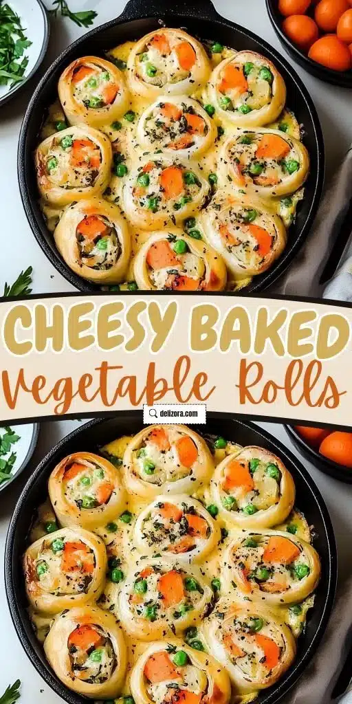 Cheesy baked vegetable rolls served on a plate, perfect for home-cooked comfort food.