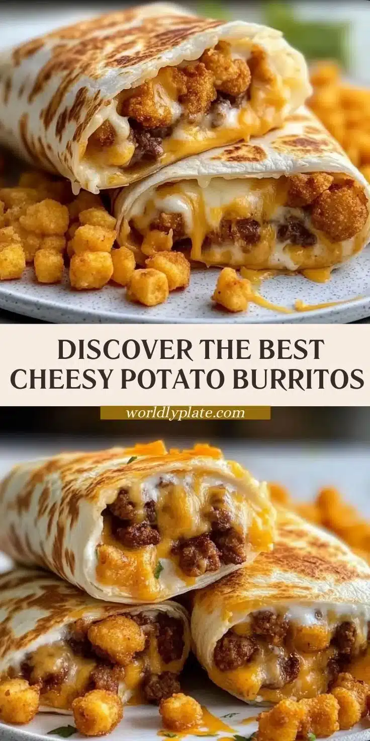 Cheesy potato burritos with melted cheese wrapped in flour tortillas