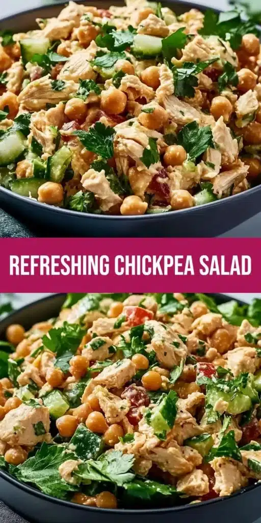Chickpea Chicken Salad with fresh vegetables and herbs served in a bowl