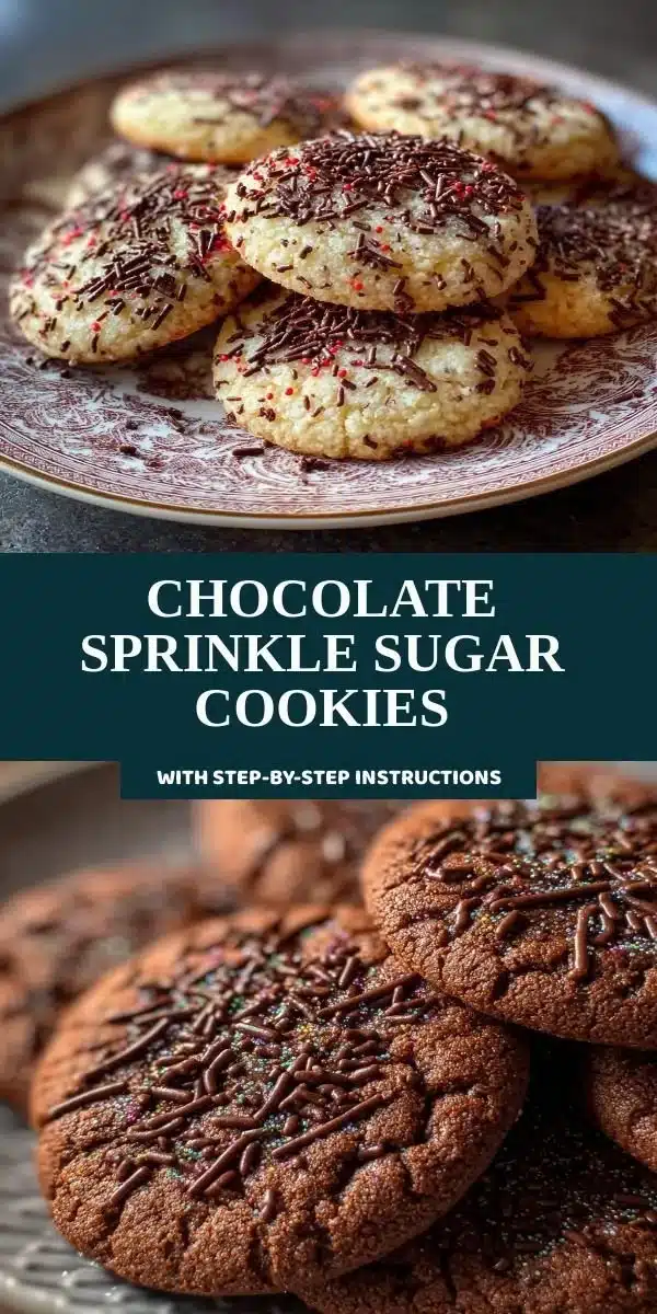 Chocolate sprinkle sugar cookies on a plate, decorated and ready to enjoy.