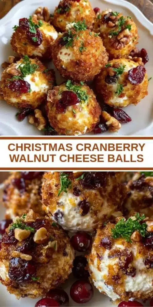 Christmas Cranberry Walnut Cheese Balls appetizer with festive decor