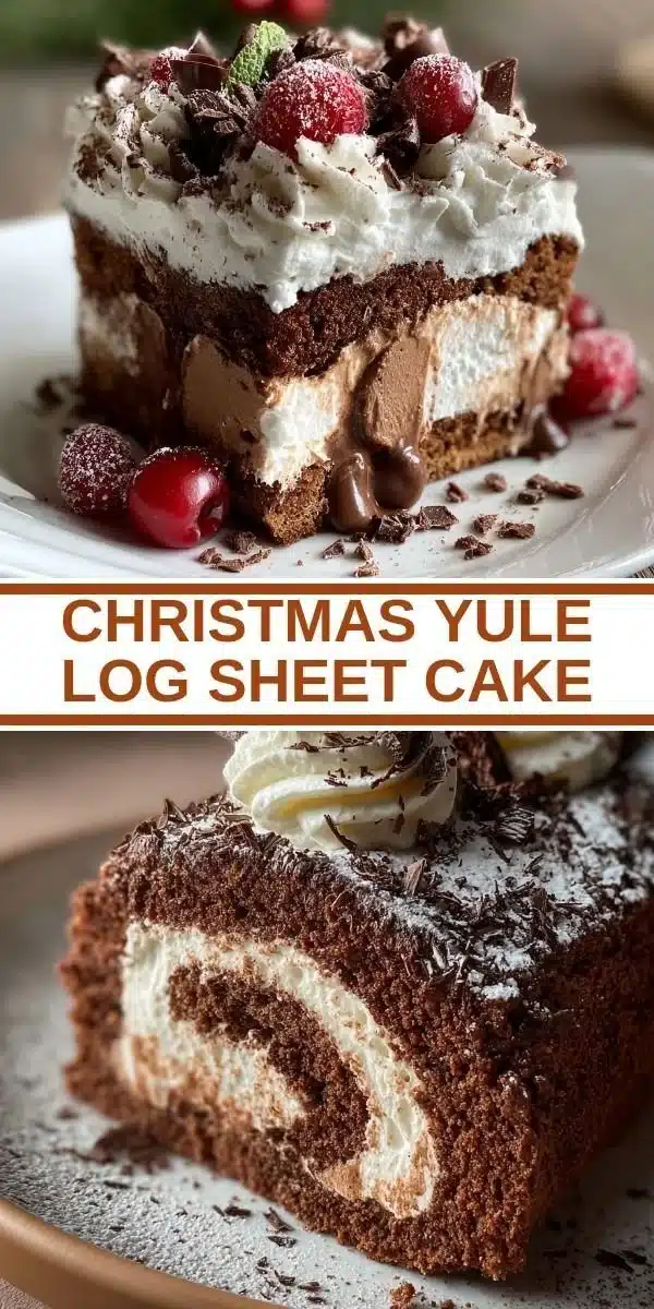 Christmas Yule Log Sheet Cake 2 Christmas Yule Log Sheet Cake decorated for the holiday season