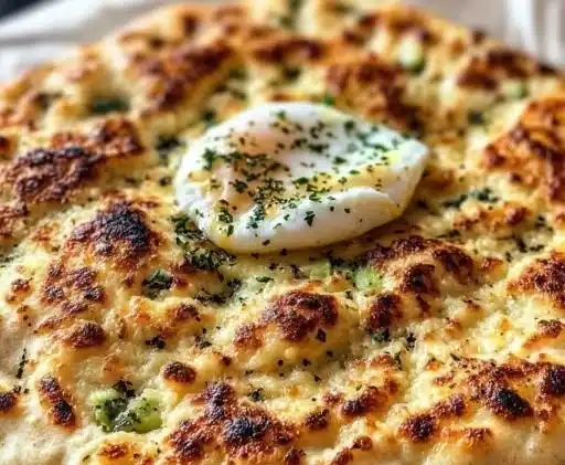 Delicious cottage cheese flatbread topped with herbs and spices