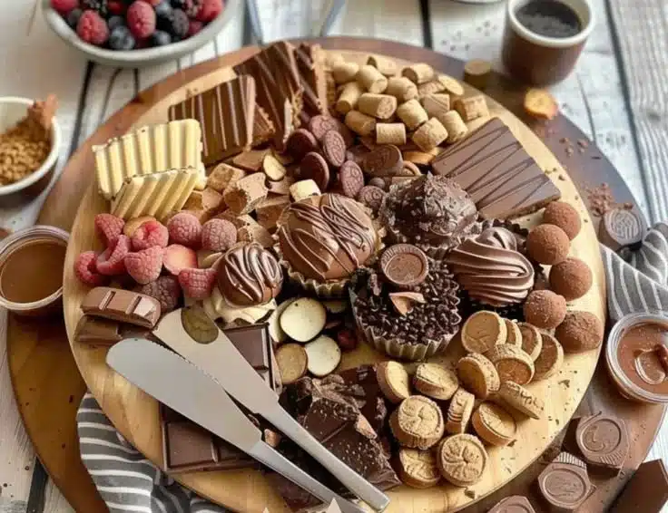Delicious cheese chocolate board for special occasions featuring a variety of cheeses and chocolates