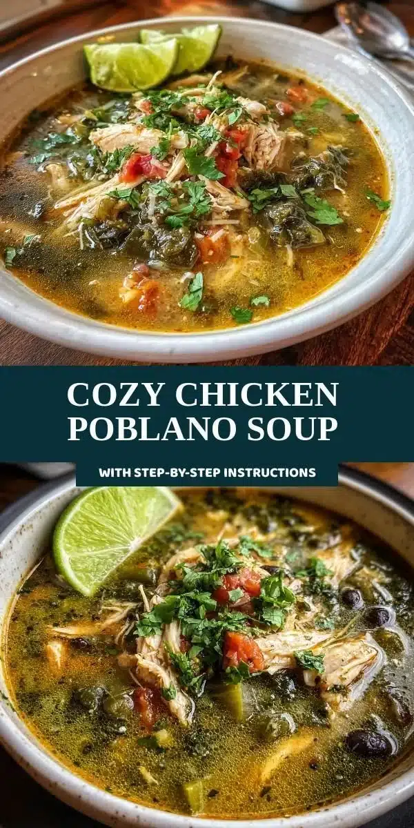 Cozy Chicken Poblano Soup 7 Bowl of cozy chicken poblano soup with colorful vegetables and spices