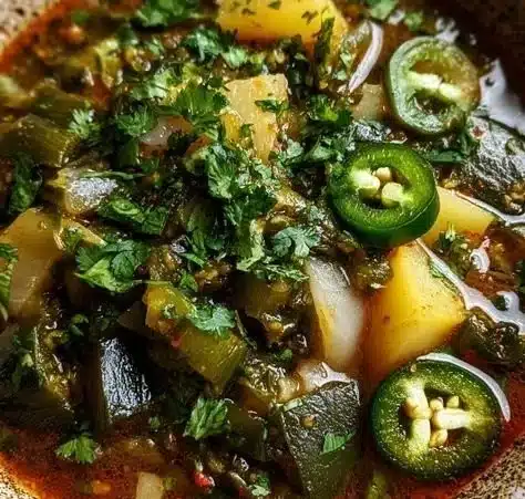 Cozy roasted poblano soup in a bowl garnished with cilantro