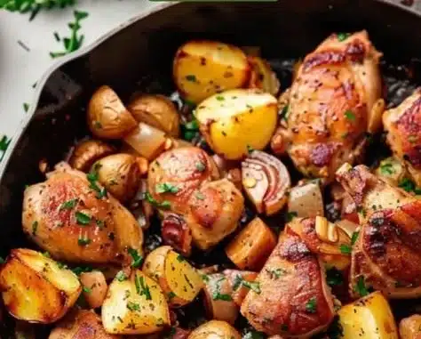 Cozy garlic butter chicken skillet served warm, perfect for winter meals