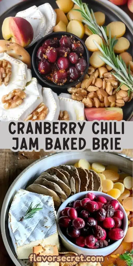 Cranberry Chili Jam Baked Brie Board with crackers and fruit