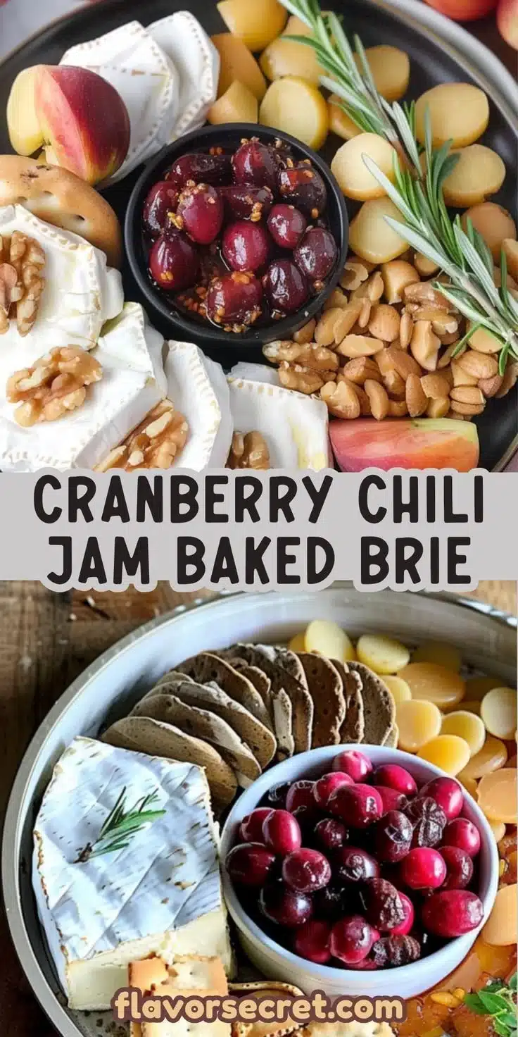 Cranberry Chili Jam Baked Brie Board with crackers and fruit