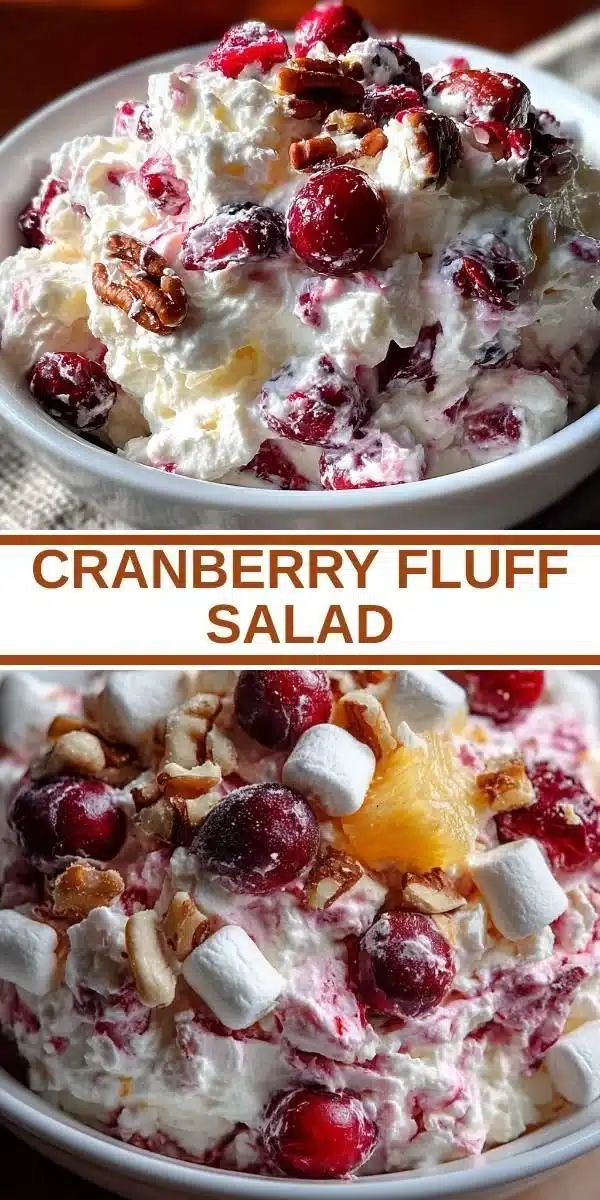 Delicious and colorful Cranberry Fluff Salad in a serving bowl