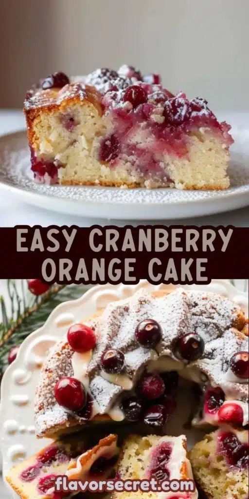 Cranberry Orange Olive Oil Snack Cake on a rustic table