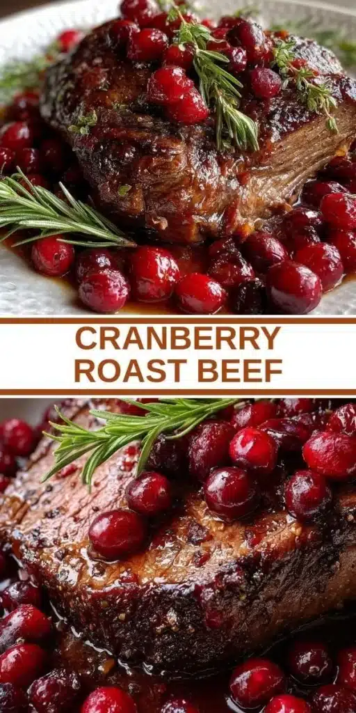 Plate of Cranberry Roast Beef garnished with fresh herbs