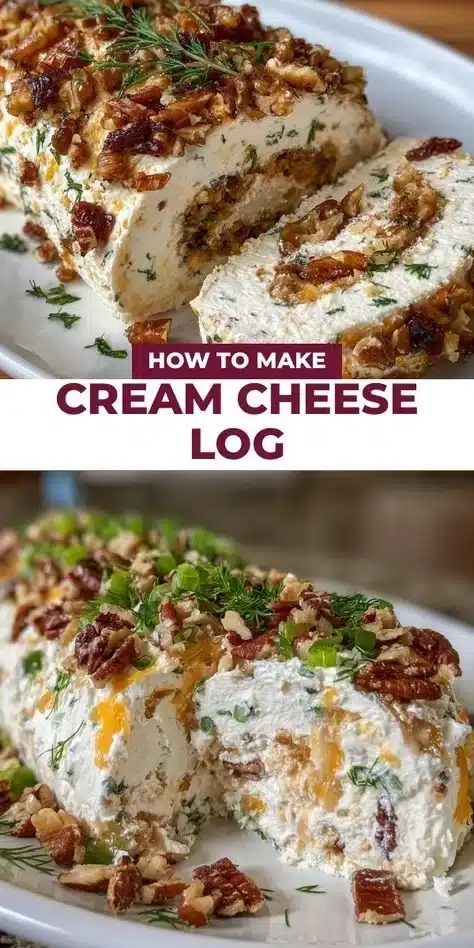 Cream cheese log appetizer garnished with herbs and vegetables