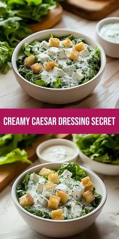 Creamy Cottage Cheese Caesar Dressing in a bowl with fresh ingredients