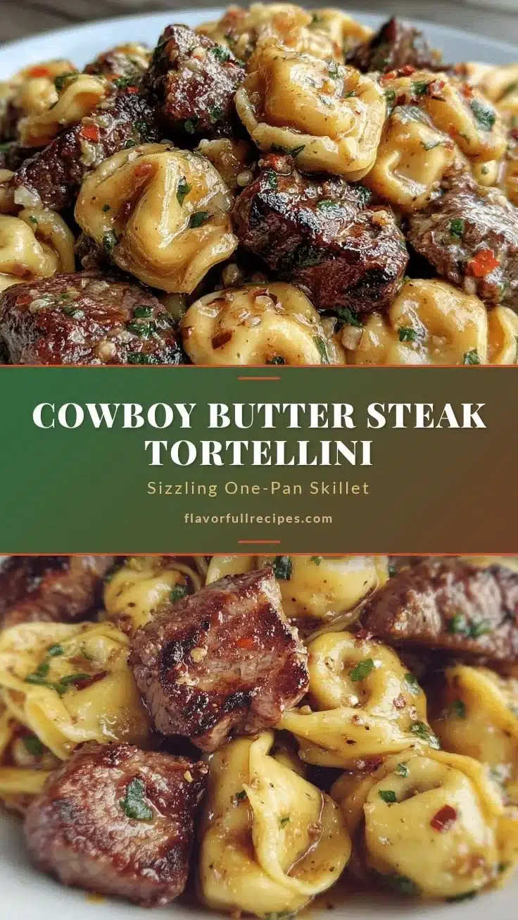 Creamy Cowboy Butter Tortellini with steak bites, a delicious pasta dish