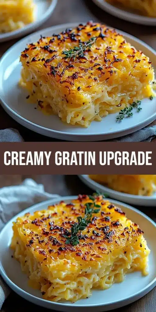 Creamy Spaghetti Squash Au Gratin served in a dish, garnished for presentation.