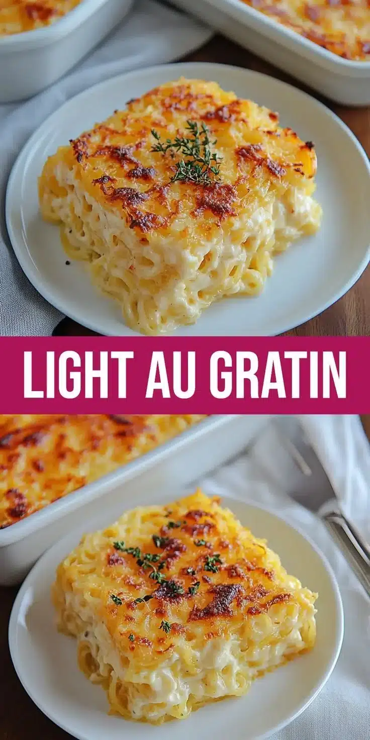 Creamy spaghetti squash au gratin served in a casserole dish