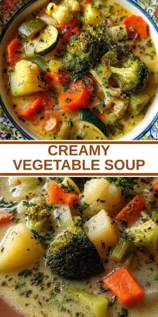 A bowl of creamy vegetable soup with fresh vegetables and herbs