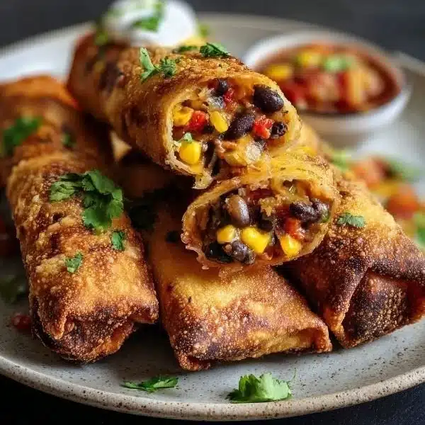 Crispy Baked Southwest Eggrolls with Spicy Black Beans and Cheddar 5 Crispy baked Southwest Eggrolls filled with spicy black beans and cheddar cheese