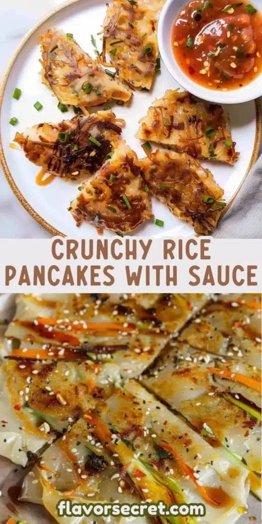Crispy rice pancakes served with a spicy dipping sauce for a flavorful snack