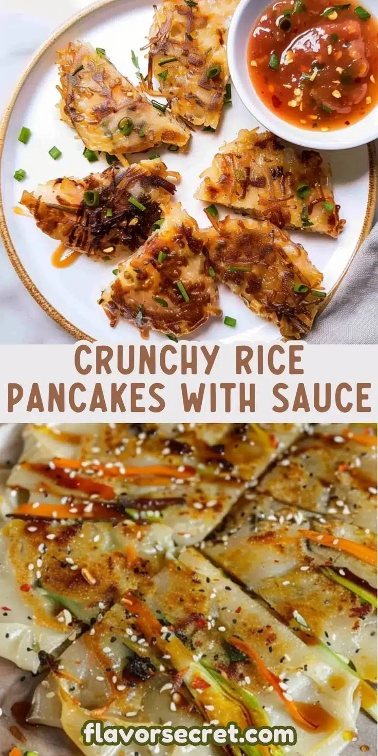 Crispy rice pancakes served with a spicy dipping sauce for a flavorful snack