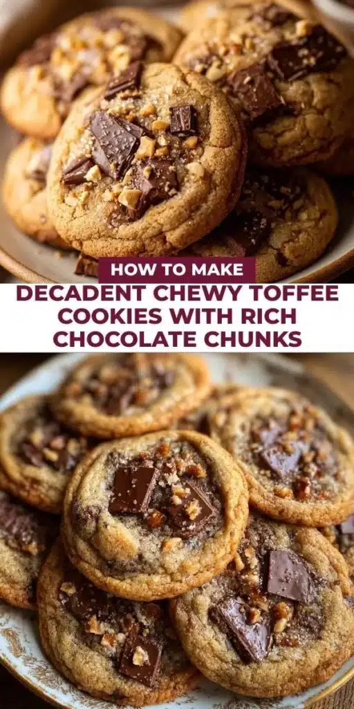 Chewy toffee cookies with rich chocolate chunks on a plate