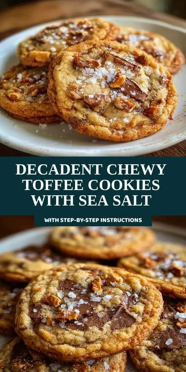 Decadent chewy toffee cookies with sea salt on a baking sheet