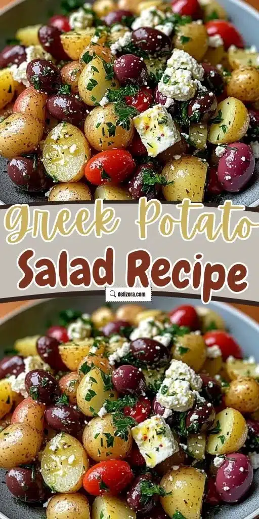 Delicious Greek potato salad served in a bowl for summer gatherings