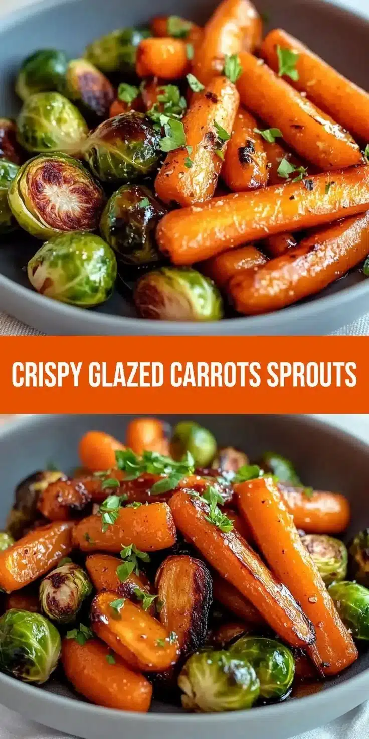 Crispy maple glazed carrots and Brussels sprouts served on a plate