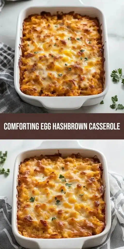 Easy egg hashbrown casserole served in a cozy breakfast setting.