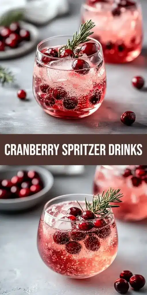 Festive Christmas Cranberry Spritzer cocktail for holiday parties