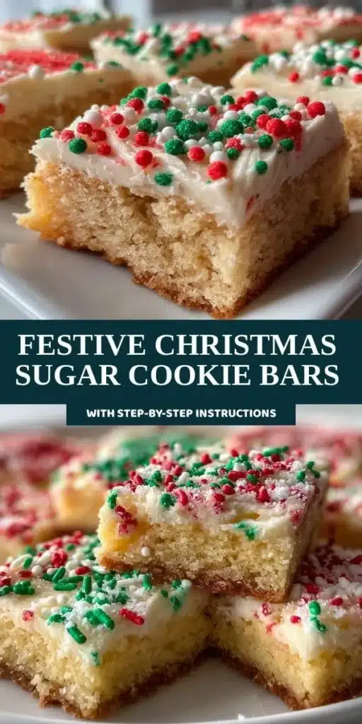 Festive Christmas sugar cookie bars topped with colorful sprinkles.