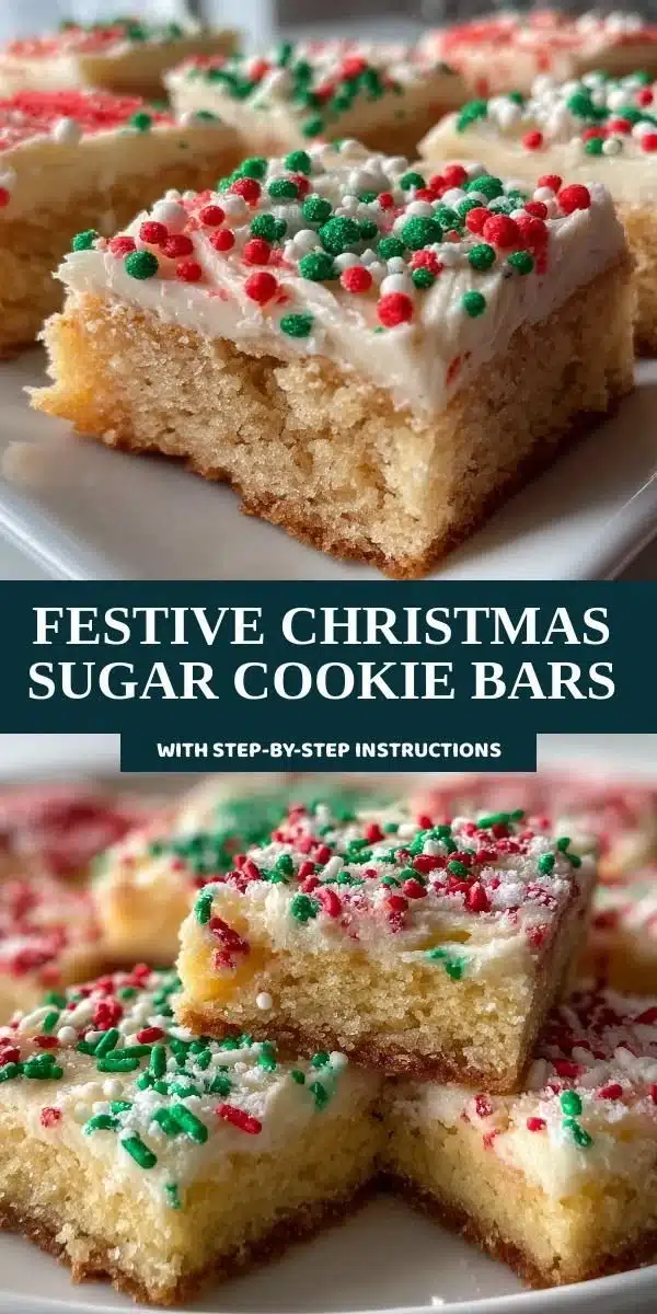 Festive Christmas sugar cookie bars topped with colorful sprinkles.