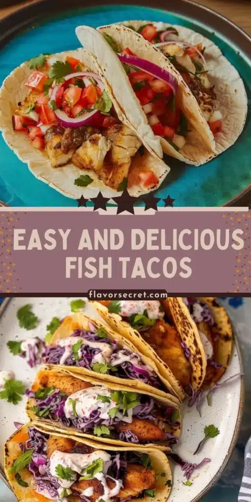 Delicious fish tacos topped with fresh ingredients and served on a plate.