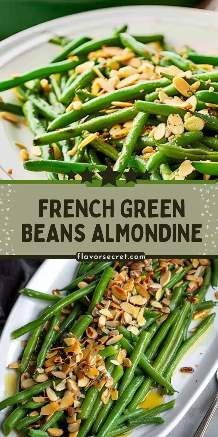 French Green Beans Almondine 8 Plate of French Green Beans Almondine garnished with sliced almonds.