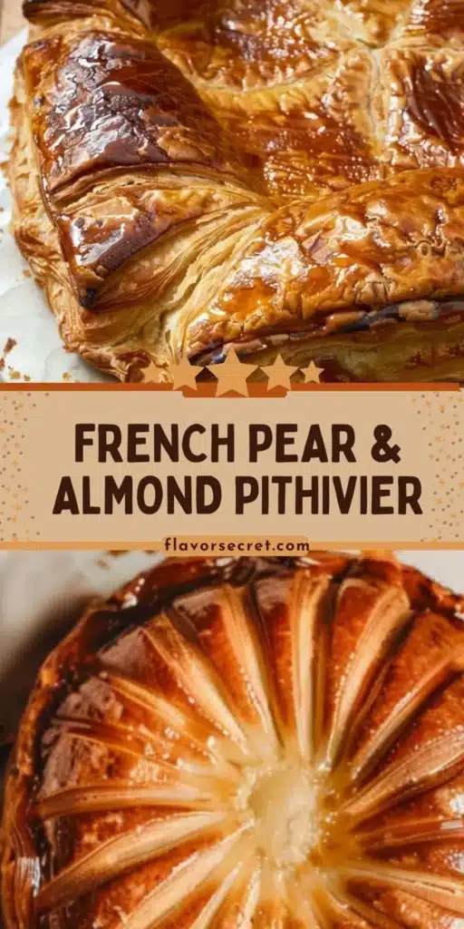 French Pear and Almond Pithivier pastry topped with golden flaky crust