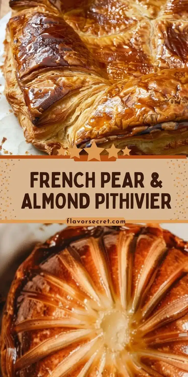 French Pear and Almond Pithivier pastry topped with golden flaky crust