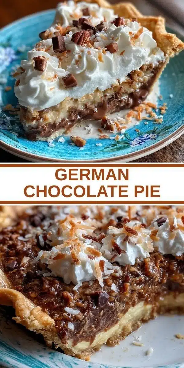German Chocolate Pie 5 Delicious slice of German Chocolate Pie topped with coconut and pecans