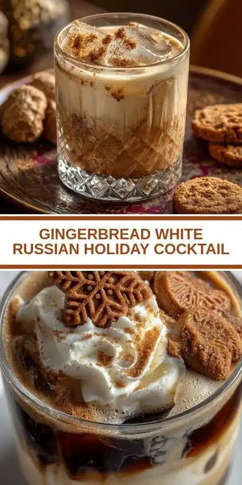 Gingerbread White Russian holiday cocktail served with festive garnishes