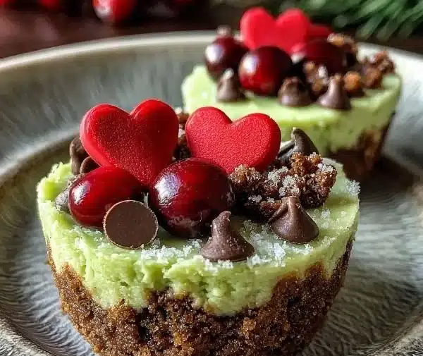 Festive Grinch Mini Cheesecakes for holiday celebrations